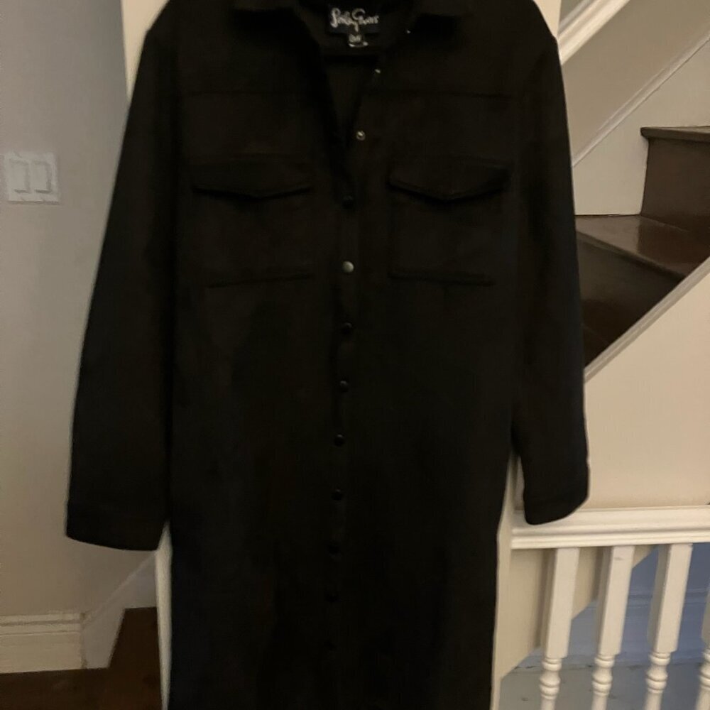 NWOT Lesley Evers Black Suede Shirtdress - Picture 4 of 9